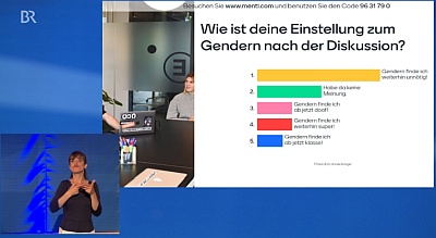 Screenshot der Sendung Diversity-Talk 2022 am 31.5.2022 mit der Umfrage zum Gendern