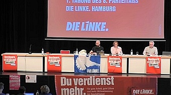 Das Podium vom Linke-Landesparteitag im September 2022